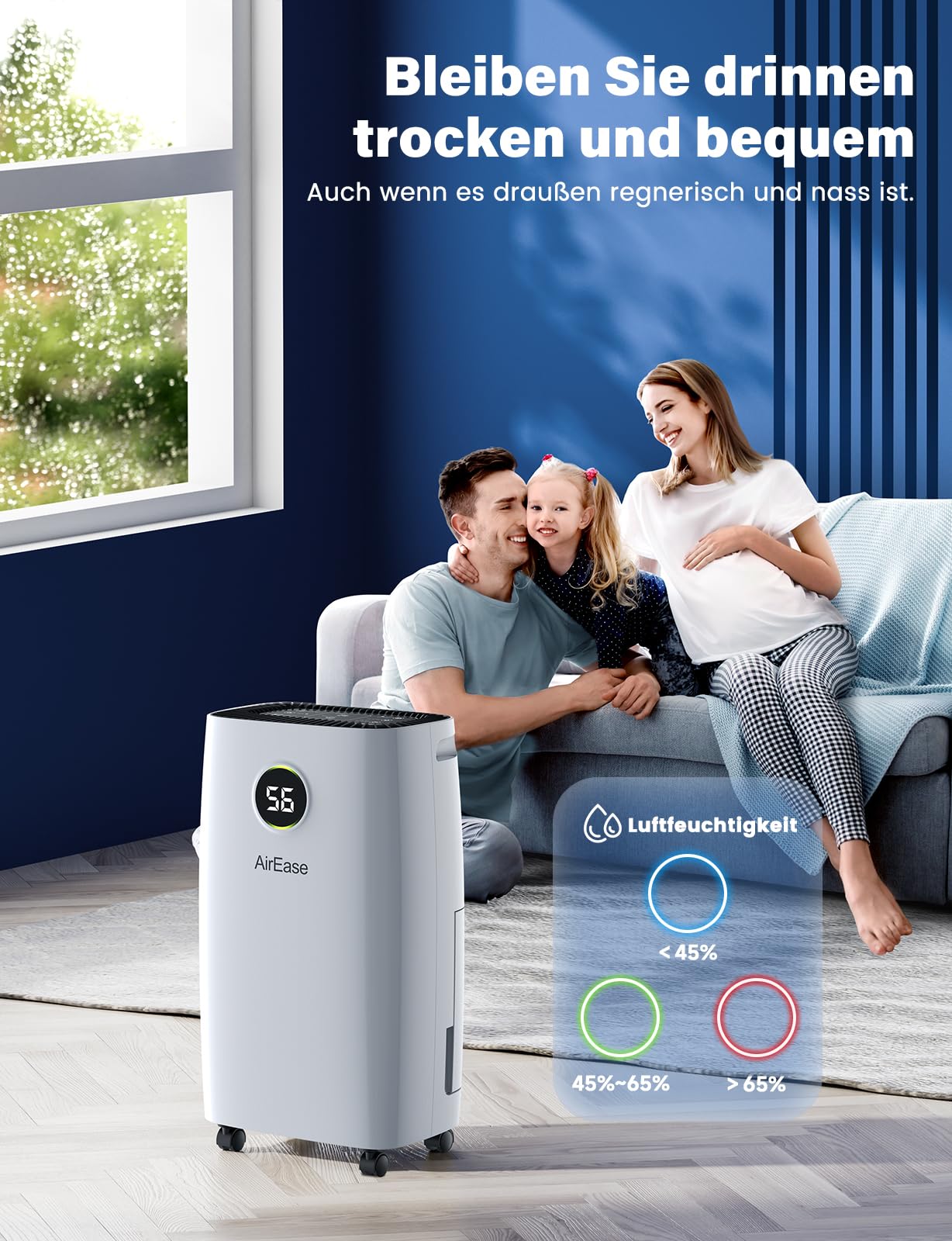 Luftentfeuchter Elektrisch, Auto Raumentfeuchter Elektrisch 25m²/122m³,Dehumidifier Entfeuchtung mit LED Display und Wasserbehälter-Vollanzeige, Gegen Feuchtigkeit, Filter, Timer