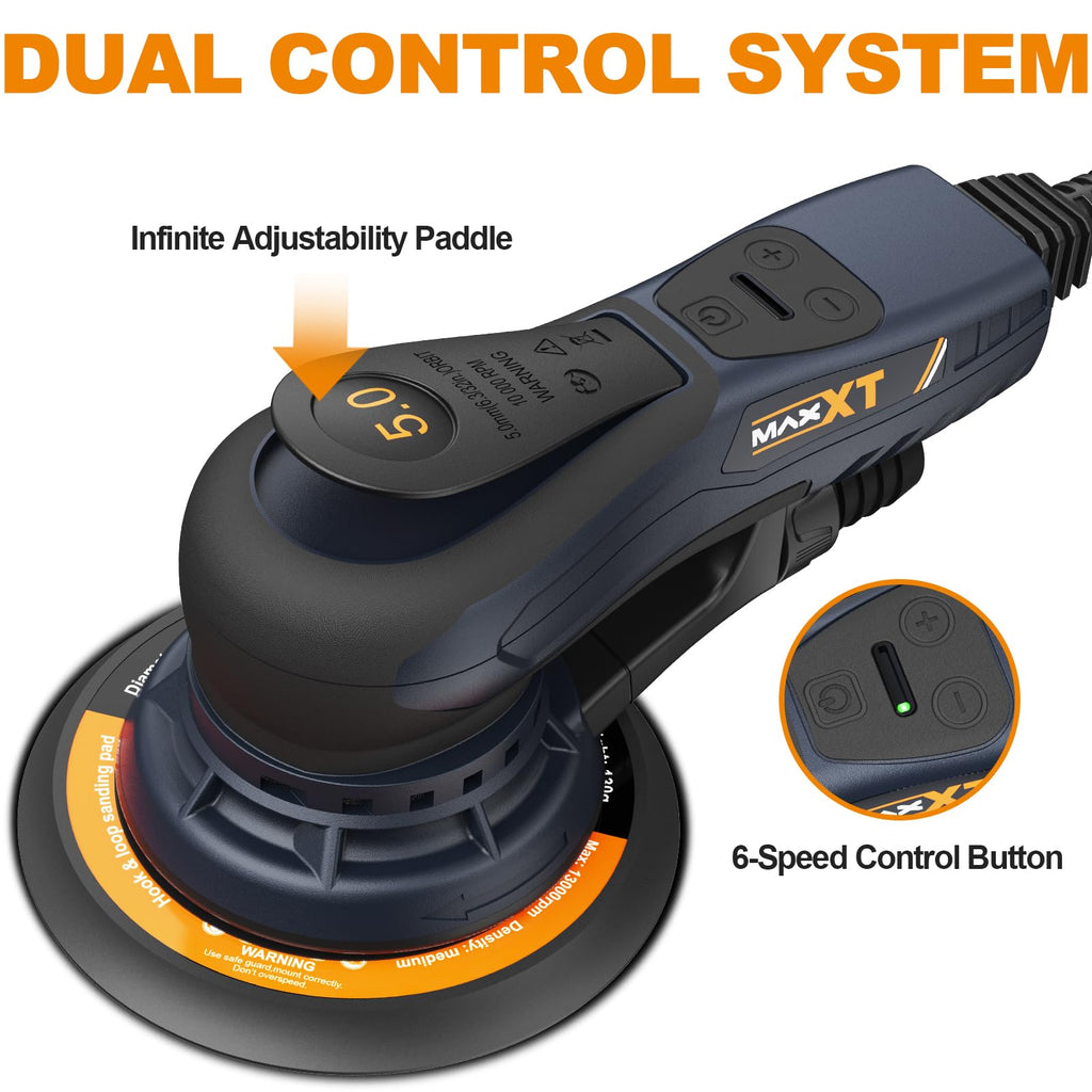 MAXXT 5,0 mm Brushless Exzenterschleifer 230V mit Dreikernverkabelung - Vielseitiger Elektrischer Schleifer mit Variablem Tempo und 10 Schleifscheiben - Kabelgebunden