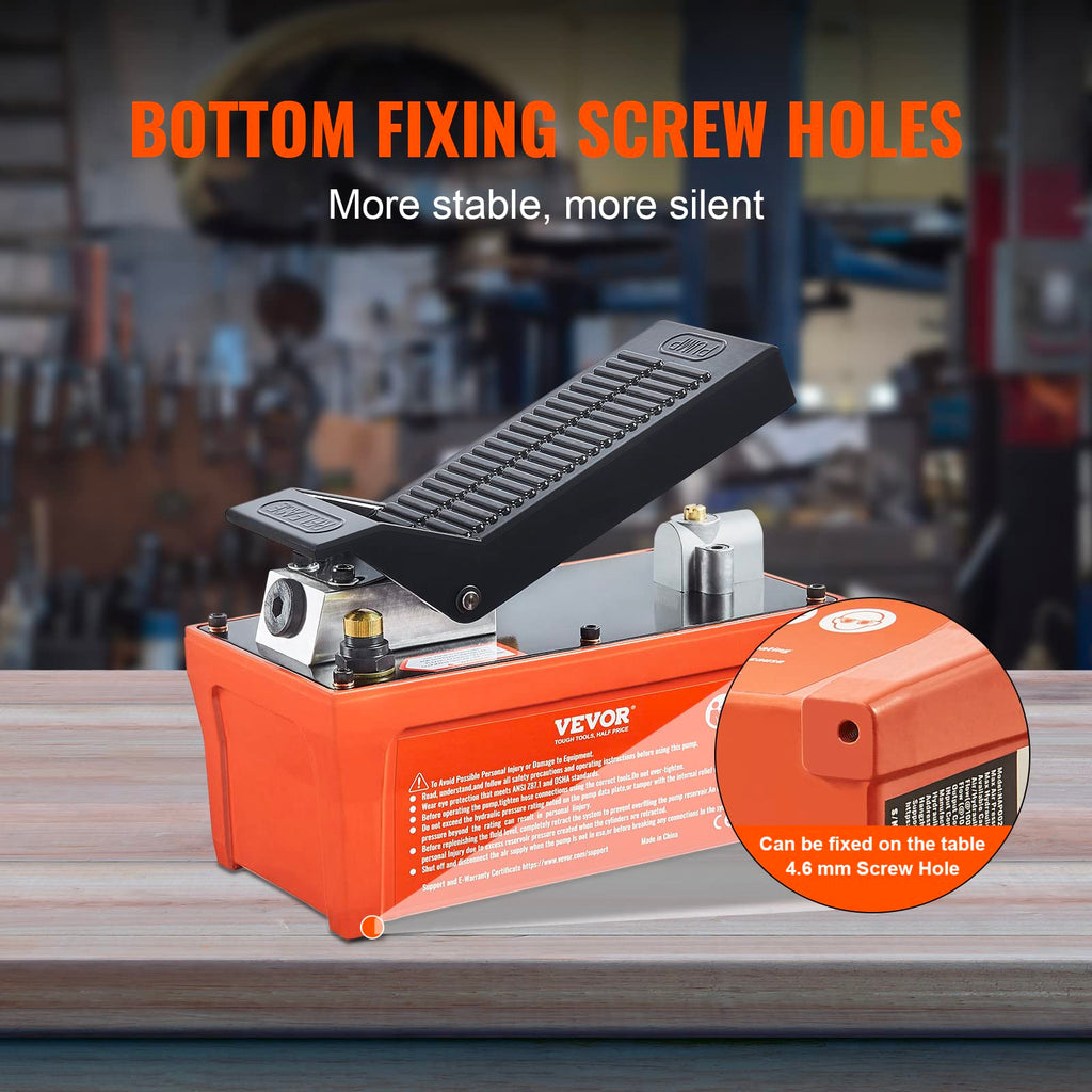 VEVOR 1,6L Lufthydraulische Pumpe 700bar Hydraulikpumpe 0,8L/min (ohne Last) 0,16L/min (Belastung) Hydraulische Fußpumpe mit 2m Schlauch Luft Fußpumpe Fußbestätig inkl. Lufteinlass-Adapter PTFE-Band