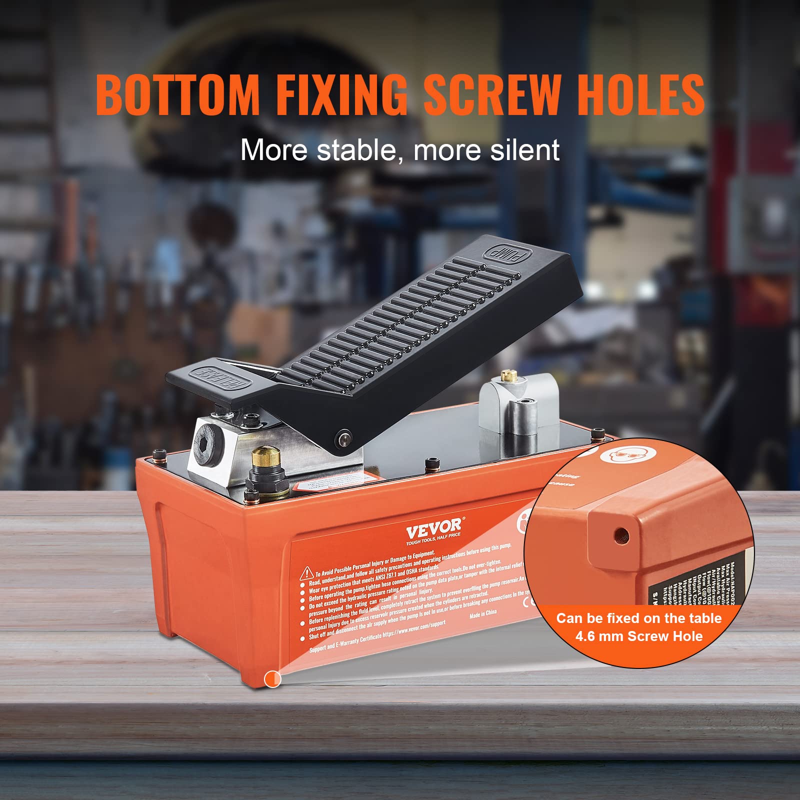 VEVOR 1,6L Lufthydraulische Pumpe 700bar Hydraulikpumpe 0,8L/min (ohne Last) 0,16L/min (Belastung) Hydraulische Fußpumpe mit 2m Schlauch Luft Fußpumpe Fußbestätig inkl. Lufteinlass-Adapter PTFE-Band