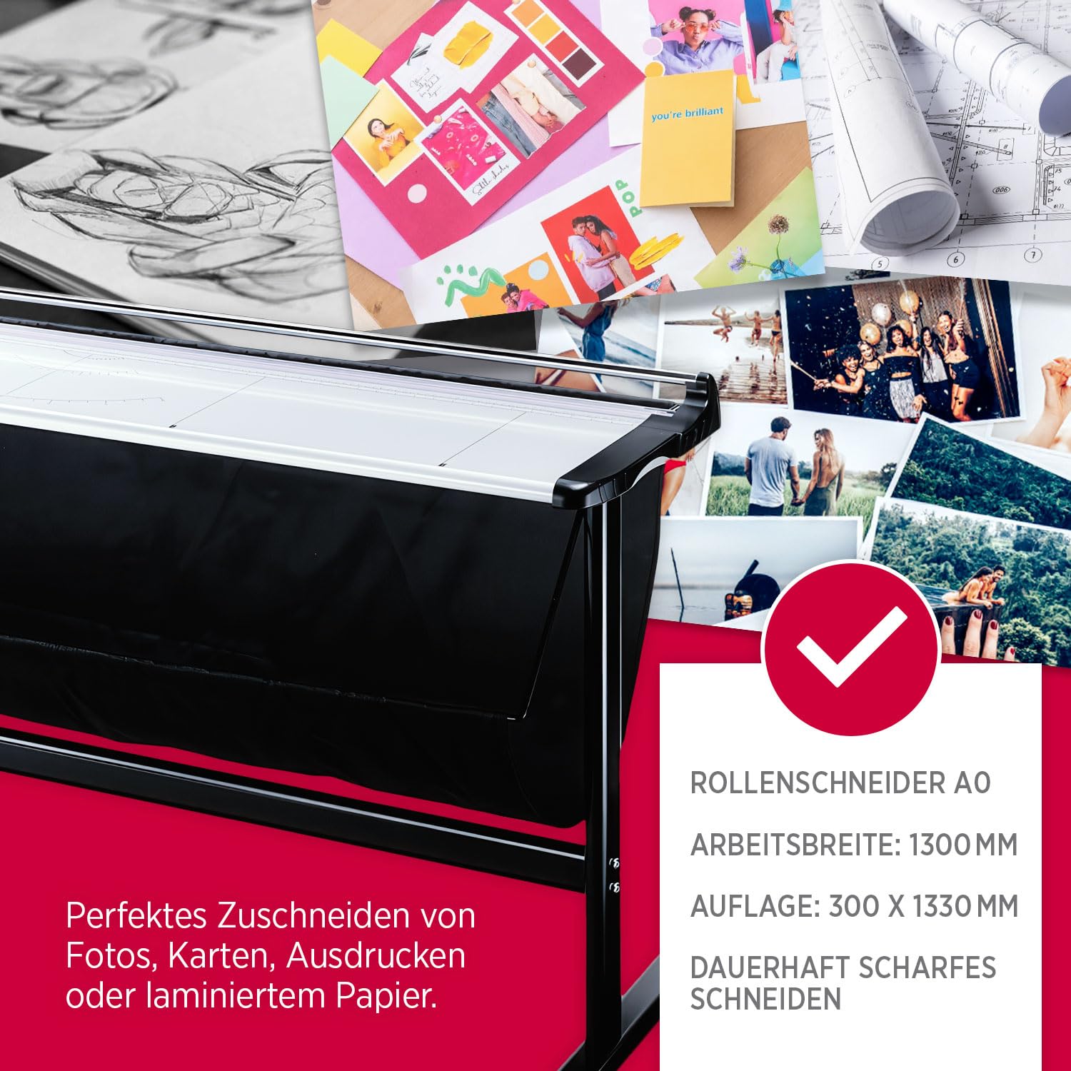 Olympia TR 1307 Rollenschneidegerät | Papierschneider Din A0 | 1300 mm Arbeitsbreite | Schneidemaschine Papier | bis zu 7 Blätter | Papierschneidemaschine mit Auffangbehälter & Untergestell | Silber