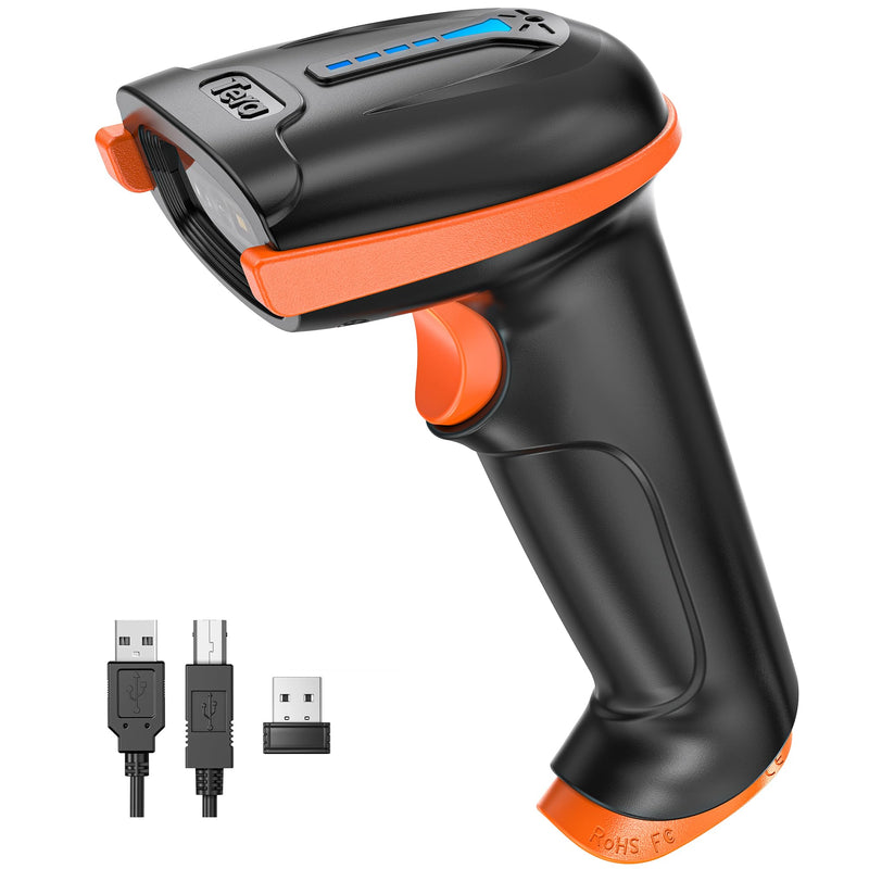 Tera Barcode Scanner 1D 2D QR Wireless Kabellos 2,4 GHz + Wired USB 2,0 Kabelgebunden Handscanner Barcodelesegerät 5 Mil Auflösung 100m Reichweite, Bildschirm-Scannen Unterstützt, Upgrade-Modell D5100