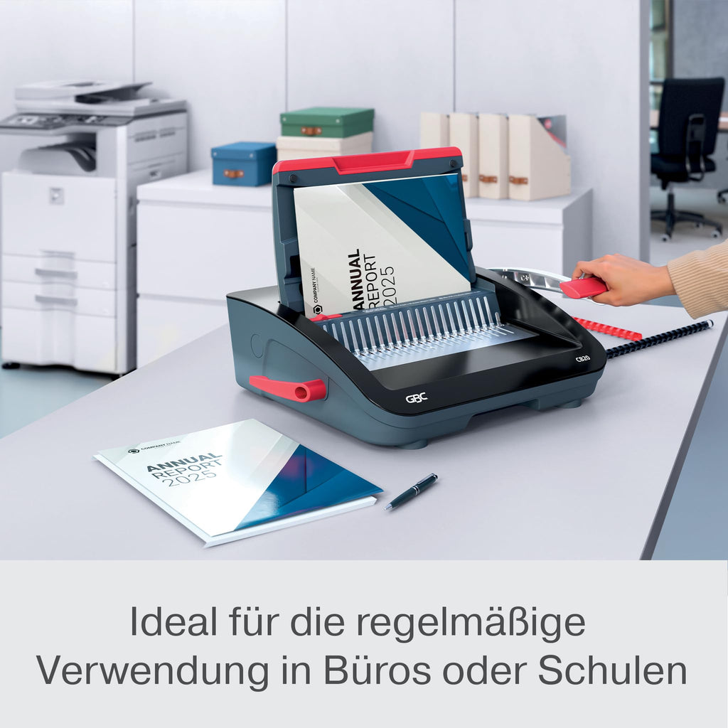 GBC CombBind CB20 Manuelles Bindegerät - Bindet 240 A5/A4-Blätter, kompaktes und leichtes Design, stanzt 20 Blätter, Schwarz/Silber, 4410062