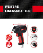 KS Tools Hochleistungs Schlagschrauber Druckluft miniDEVIL 1/2" 515.1315 I 3-fache Drehmomentvorwahl 210, 503, 755 Nm mit max. Löse-Drehmoment 1084 Nm I Zum Anziehen & Lösen von Schrauben