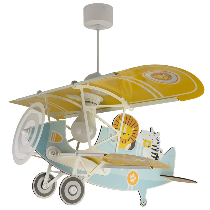 Dalber Kronleuchter für Kinderzimmer, Hängeleuchte, Flugzeug, Löwe, Blau, Tiere, 54602, E27, 15 W LED