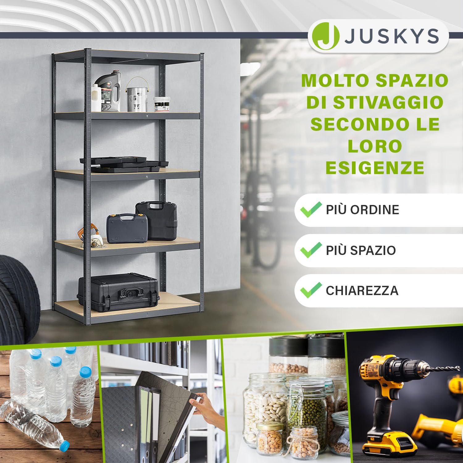 Juskys 4er-Set Lagerregal Basic 4X 180x90x40cm (HxBxT) - 3500 kg - 20 Böden - Schwerlastregal Steckregal Metall Kellerregal Regalsystem Regal - Grau