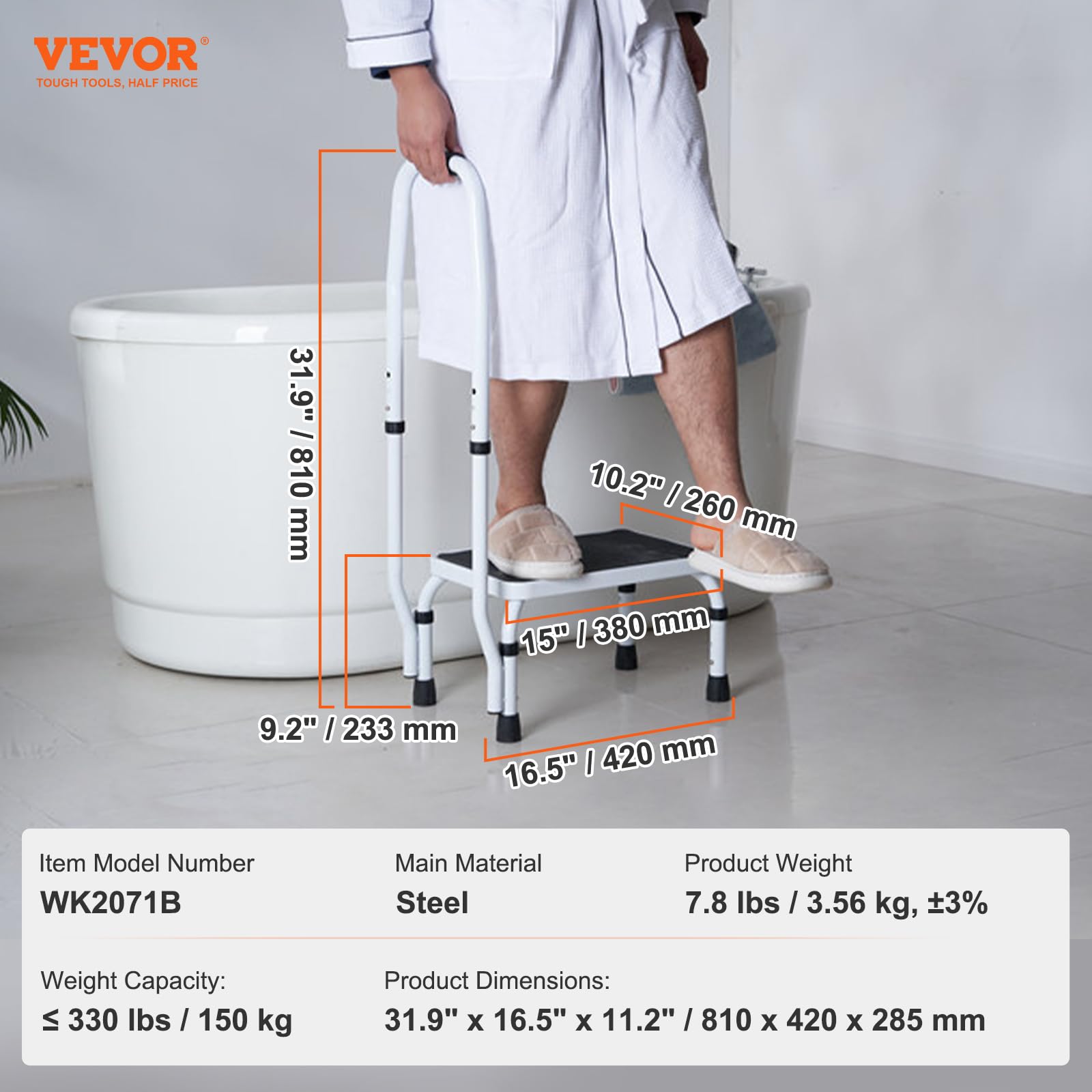 VEVOR Haushaltsleiter 810 x 417 x 285 mm Trittleiter faltbar Stahl Stehleiter 1 Stufe Stufenleiter 150 kg Tragfähigkeit Klapptritt Einzellstufenleiter 810 mm hoch Küchenleiter Rutschfest Tritthocker