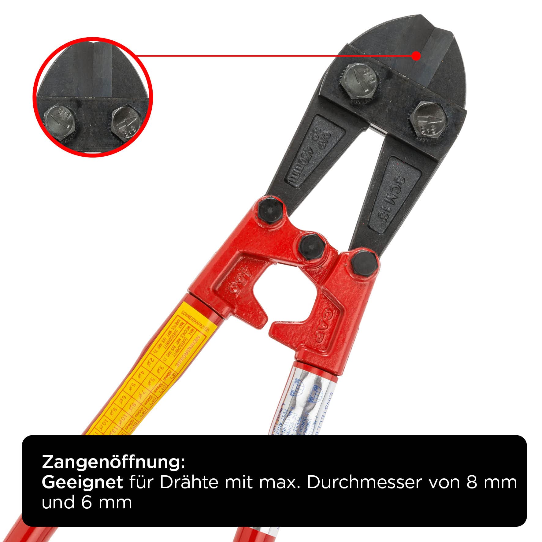 kwb Bolzenschneider in 450 mm, mit auswechselbaren Backen, stabiler Stahlrohr-Stiel mit Kunststoffgriff, hohe Schneidleistung und Zangenöffnung von maximal Ø 8 mm