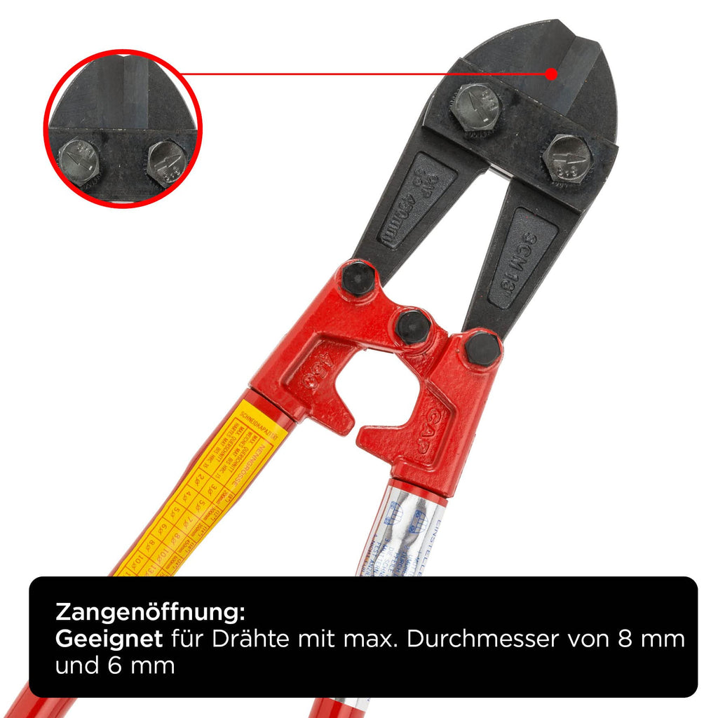 kwb Bolzenschneider in 750 mm, mit auswechselbaren Backen, stabiler Stahlrohr-Stiel mit Kunststoffgriff, hohe Schneidleistung und Zangenöffnung von maximal Ø 8 mm