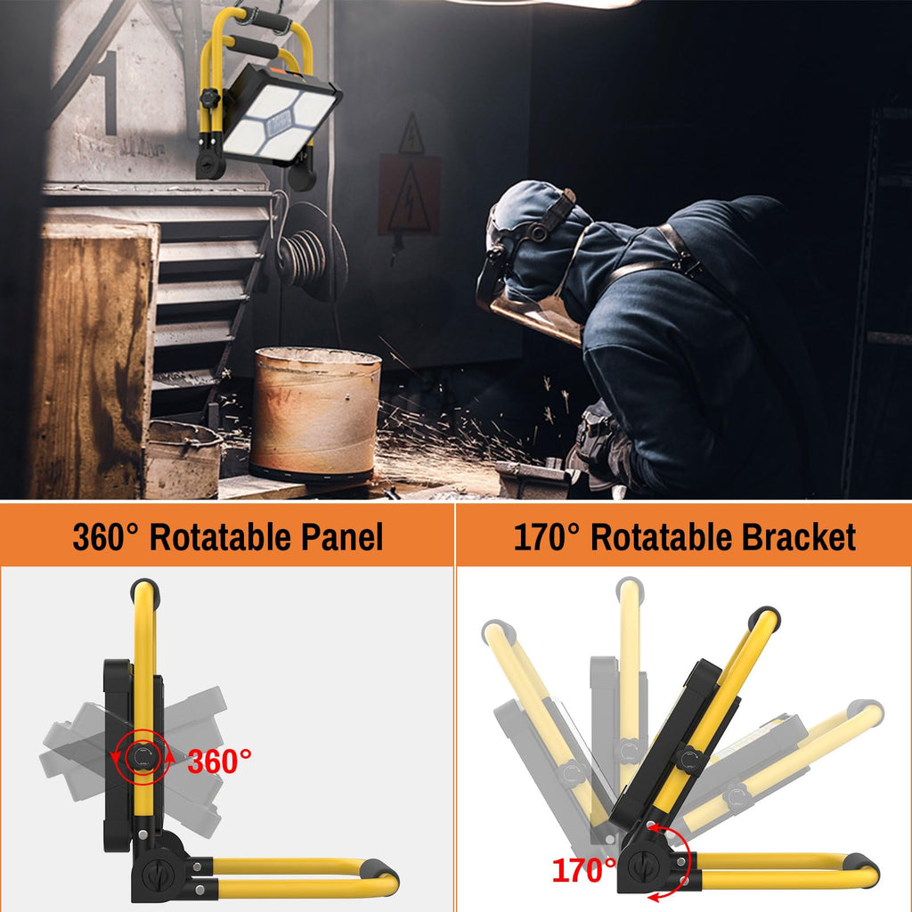 ERAY 150W LED Baustrahler Akku Mit Fernbedienung und Stativ, 15000mAh Tragbare LED Strahler Akku, LED Arbeitsleuchte 296 Perlen/5 Modi/USB-Wiederaufladbar, Campinglampe Tragbar für Camping Notfälle