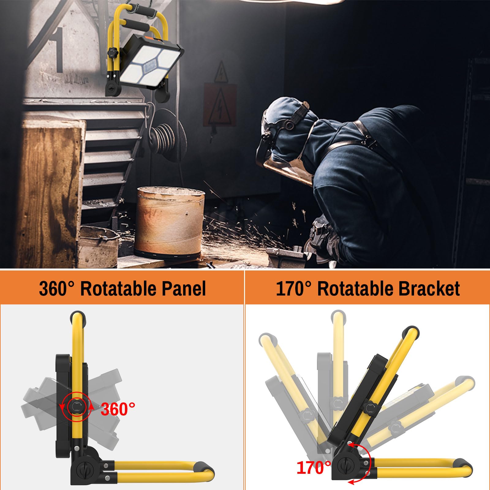 ERAY 150W LED Baustrahler Akku Mit Fernbedienung und Stativ, 15000mAh Tragbare LED Strahler Akku, LED Arbeitsleuchte 296 Perlen/5 Modi/USB-Wiederaufladbar, Campinglampe Tragbar für Camping Notfälle