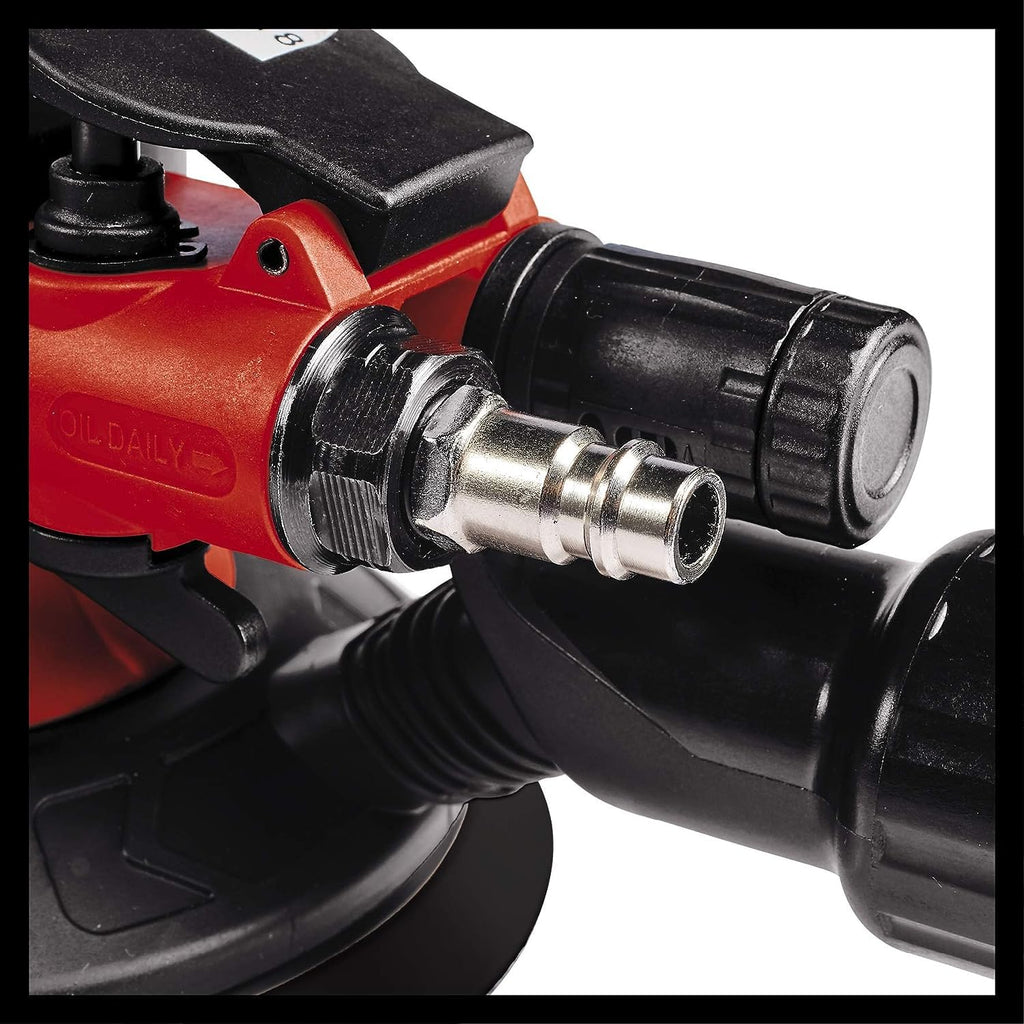 Einhell Druckluft-Exzenterschleifer TC-PE 150 (150 mm Schleiftellerdurchmesser, stufenloser Regulierungshebel, inkl. 6 Schleifpapieren, Stecknippel, Spannschlüssel)