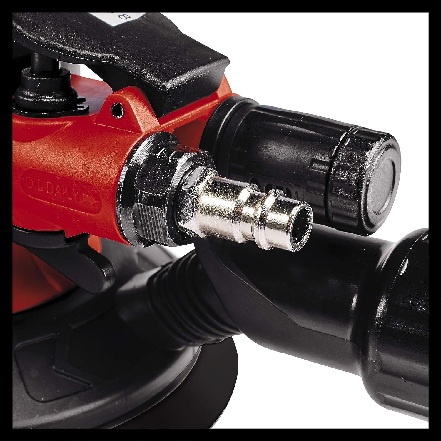 Einhell Druckluft-Exzenterschleifer TC-PE 150 (150 mm Schleiftellerdurchmesser, stufenloser Regulierungshebel, inkl. 6 Schleifpapieren, Stecknippel, Spannschlüssel)