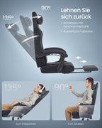 SONGMICS Gaming-Stuhl, Bürostuhl, Schreibtischstuhl, ergonomischer Gaming-Sessel, Sitzkissen mit Federn, Fußstütze, Armlehnen mit Synchronmechanik, tintenschwarz OBG079B01