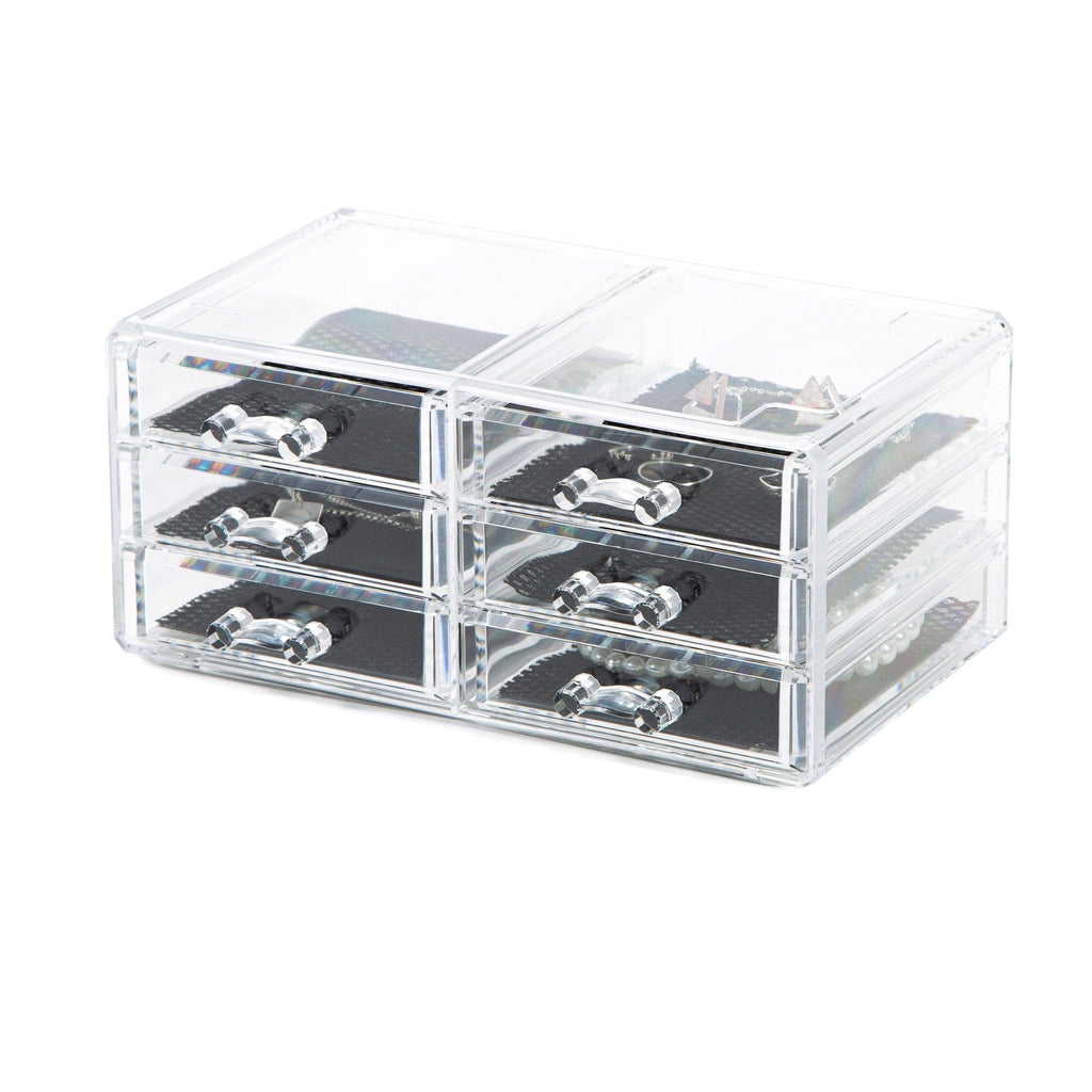 Compactor RAN6044 Make-up- und Schmuck-Aufbewahrungsbox mit 6 Schubladen, transparent, Polystyrol und Stoff, 23,8 x 15 x Höhe 11 cm