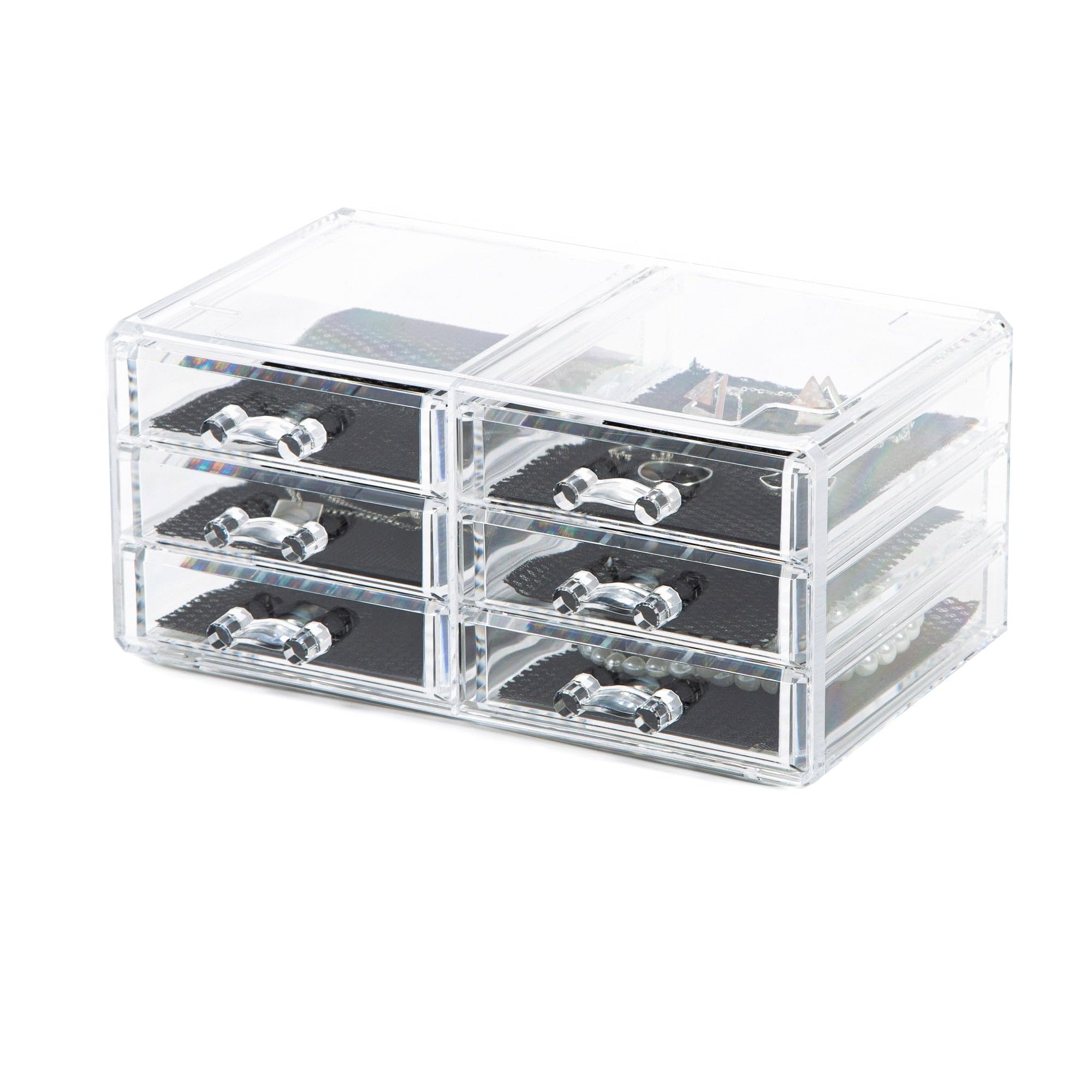 Compactor RAN6044 Make-up- und Schmuck-Aufbewahrungsbox mit 6 Schubladen, transparent, Polystyrol und Stoff, 23,8 x 15 x Höhe 11 cm
