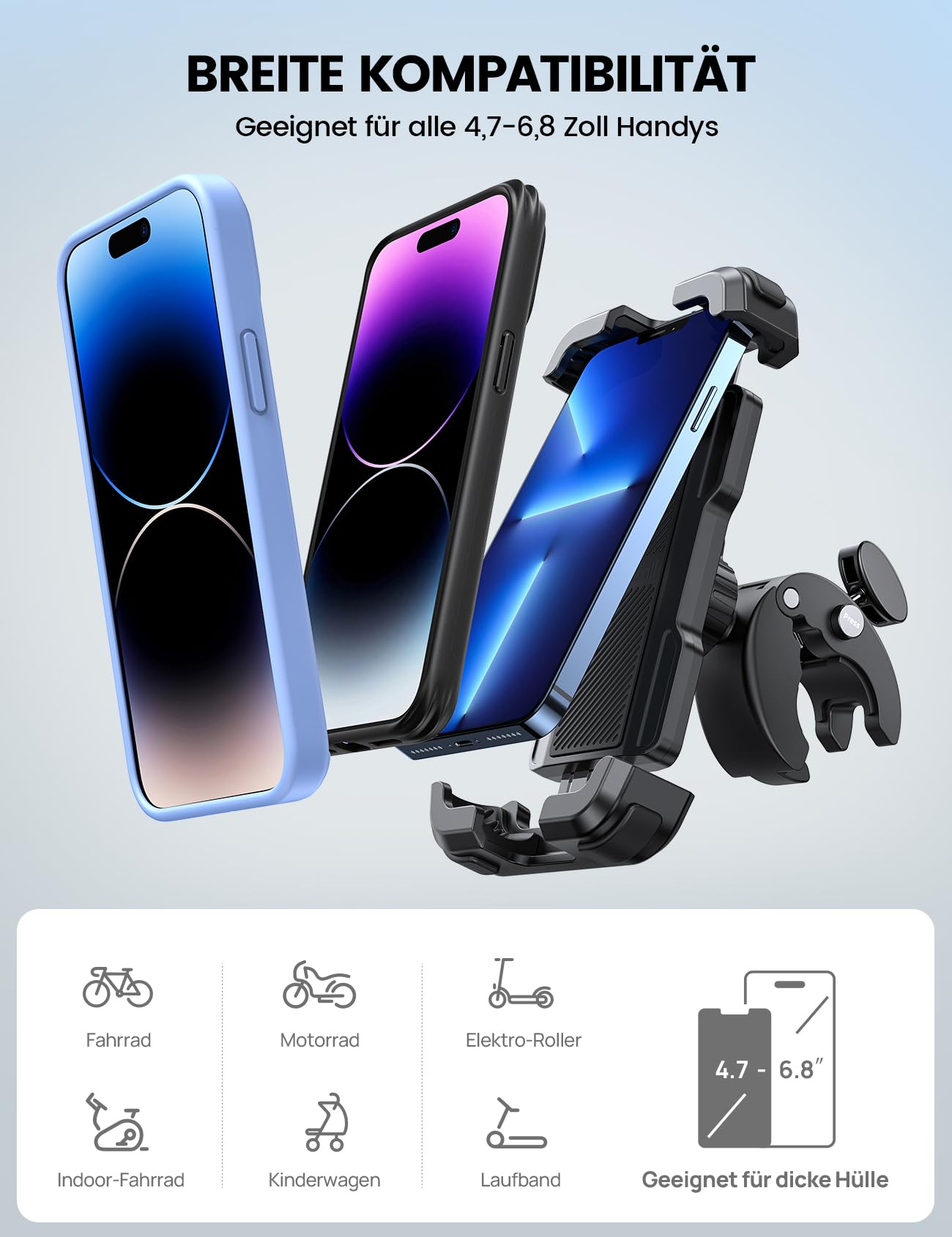 Lamicall Handyhalterung Motorrad, Handyhalter Fahrrad - 2026 Universal 360° Lenker Halter für iPhone 17 16 15 14 Pro Max Plus, Air, SE, 13 12 Pro Max Mini, 11 Pro Max, Xs, XR, Samsung S24, Smartphone