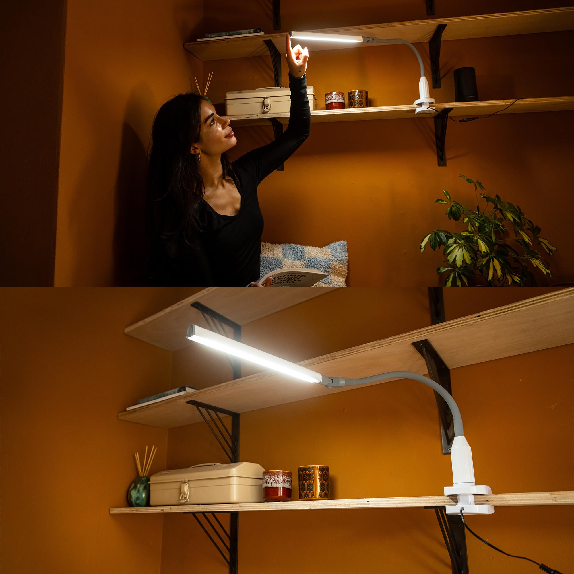 UnoPro™ Klemmleuchte – Hoher CRI 95+, Tageslicht-LED (6.000K, 1.150 Lux), blendfreier Schirm, 4 Helligkeitsstufen, flexibler Arm, stabile Klemme (Weiß)