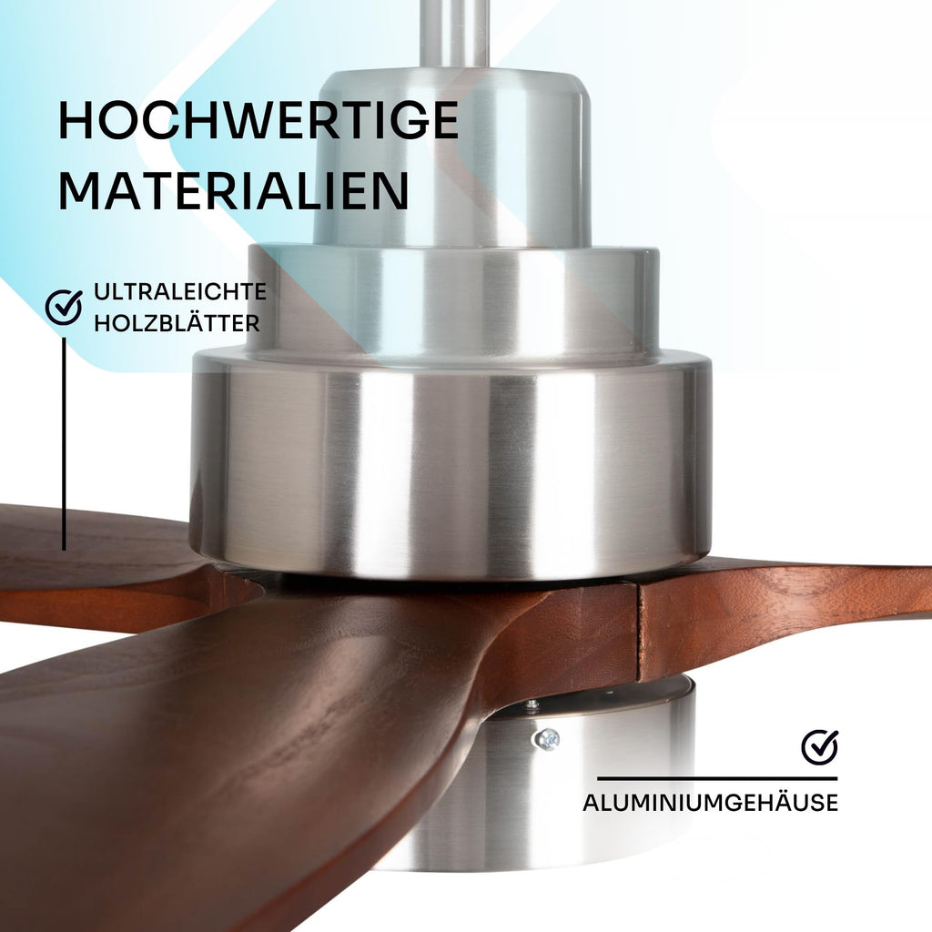 Mellerware - Deckenventilator mit Fernbedienung Brizy Bright | 45 W | 6 Geschwindigkeiten | Ultra leise | 3 Flügel 132 Durchmesser | Sommer-Winter-Funktion | Timer | LED | Darkwood