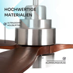 Mellerware - Deckenventilator mit Fernbedienung Brizy Bright | 45 W | 6 Geschwindigkeiten | Ultra leise | 3 Flügel 132 Durchmesser | Sommer-Winter-Funktion | Timer | LED | Darkwood