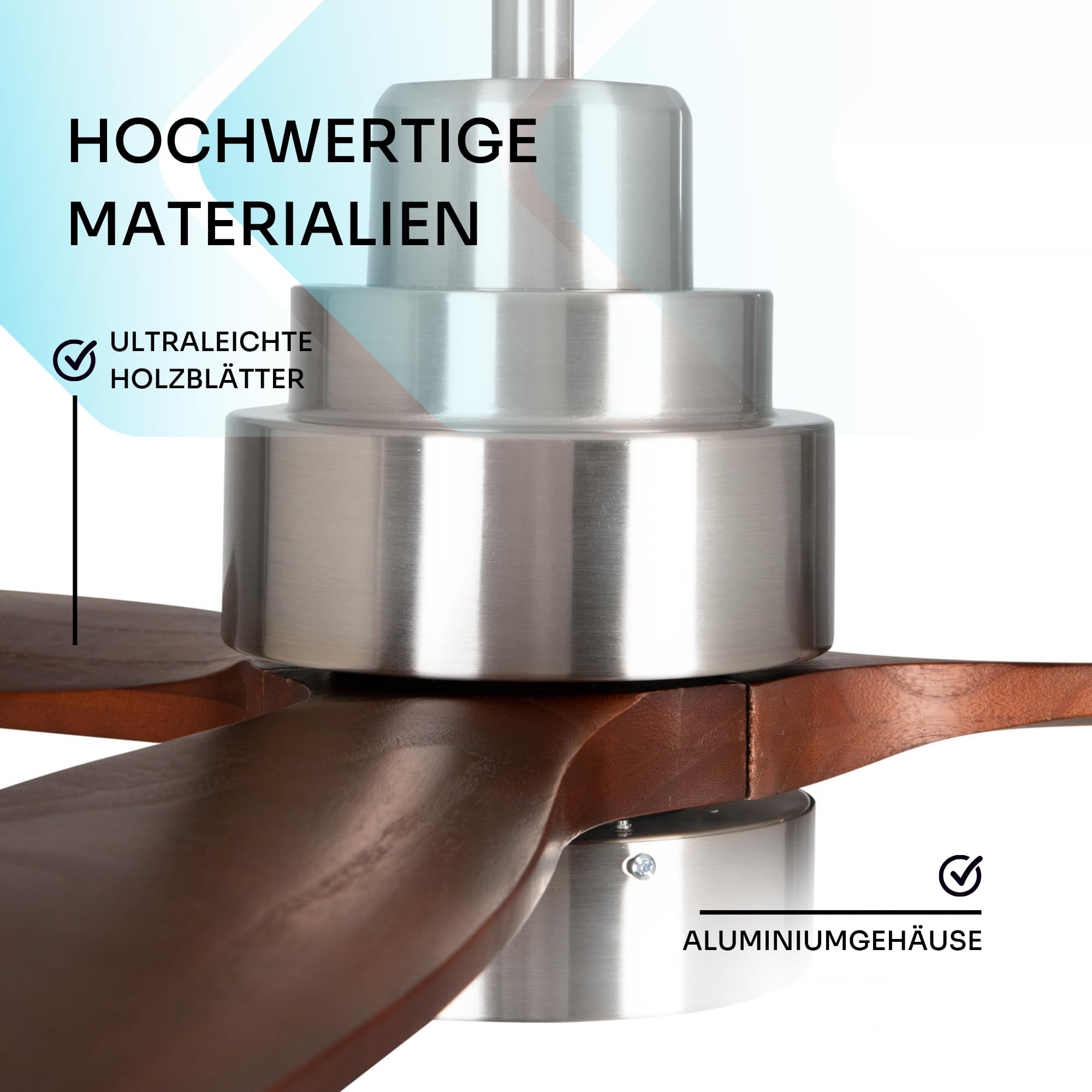 Mellerware - Deckenventilator mit Fernbedienung Brizy Bright | 45 W | 6 Geschwindigkeiten | Ultra leise | 3 Flügel 132 Durchmesser | Sommer-Winter-Funktion | Timer | LED | Darkwood