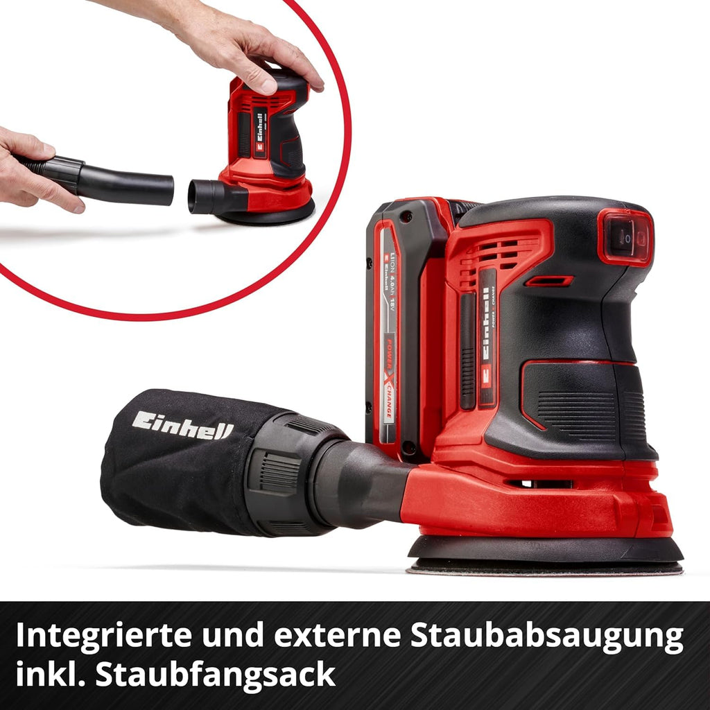 Einhell Akku-Exzenterschleifer TE-RS 18 Li-Solo Power X-Change (Lithium-Ionen, Drehzahl-Elektronik, Mikro-Kletthaftung, inkl. 1x Schleifpapier P80, ohne Akku und Ladegerät)