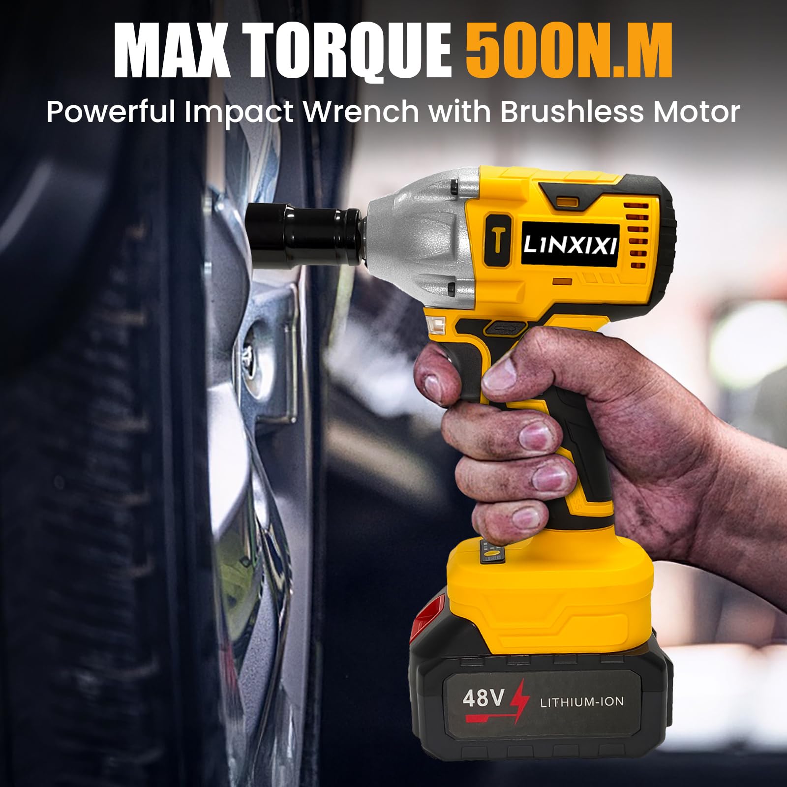 Schlagschrauber Akku 500Nm für Makita 18V Batterie 3000RPM mit 2 * 2,0Ah Akku 1/2 Zoll Bürstenloser mit 6 Schlagbuchsen für Schraube und Mutter Auto LKW Reifen Removal