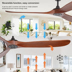 reiga 178 cm Holz Deckenventilator mit Fernbedienung, 6 Geschwindigkeiten, Leise DC Motor, 3 Holz Flügeln, Sommer Winterbetrieb für Schlafzimmer, Wohnzimmer, Terrasse