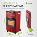 Juskys® Keramik Gasheizung GS42US in Rot - 4200 W mit Druckregler & Schlauch - Mobil, effizient & energiesparend - Gasheizer Gasheizofen Gasheizgerät