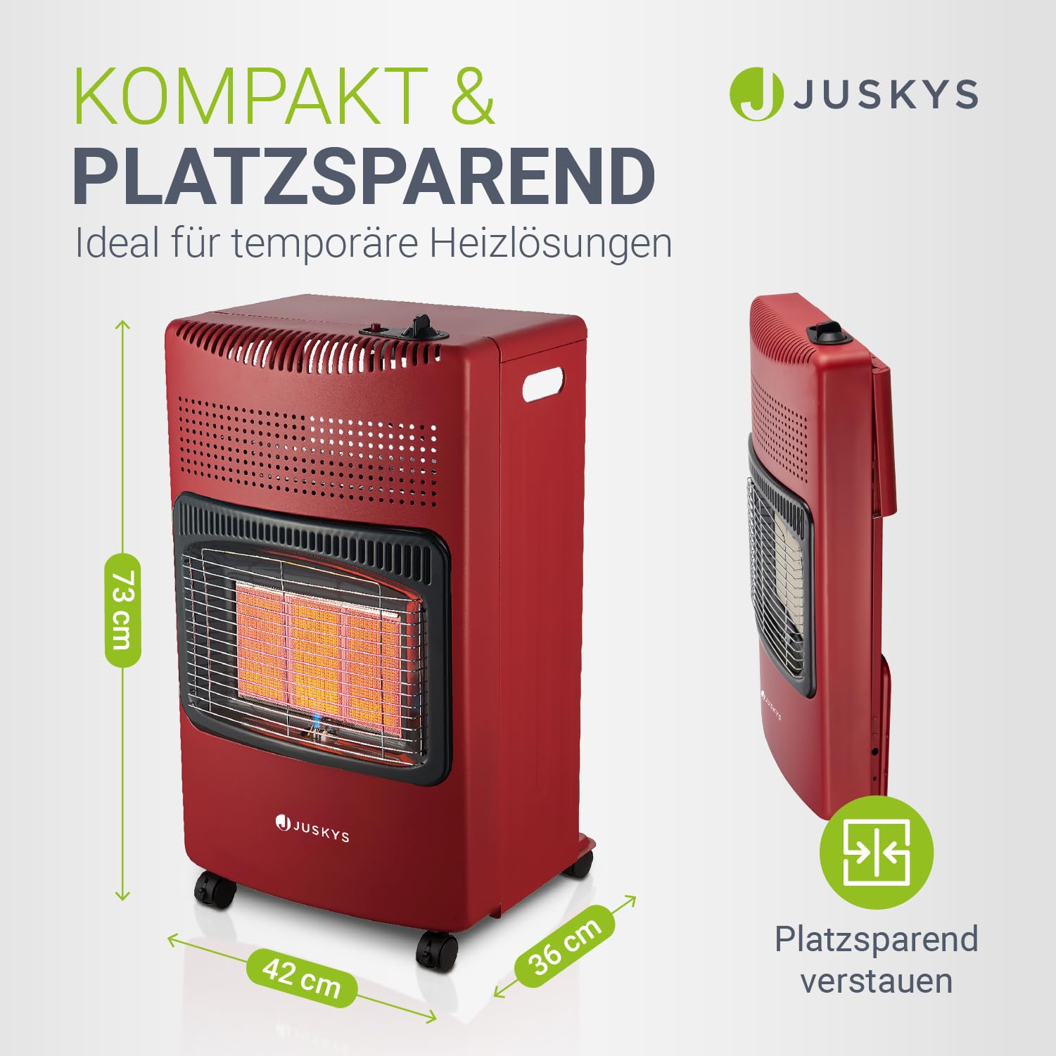 Juskys® Keramik Gasheizung GS42US in Rot - 4200 W mit Druckregler & Schlauch - Mobil, effizient & energiesparend - Gasheizer Gasheizofen Gasheizgerät