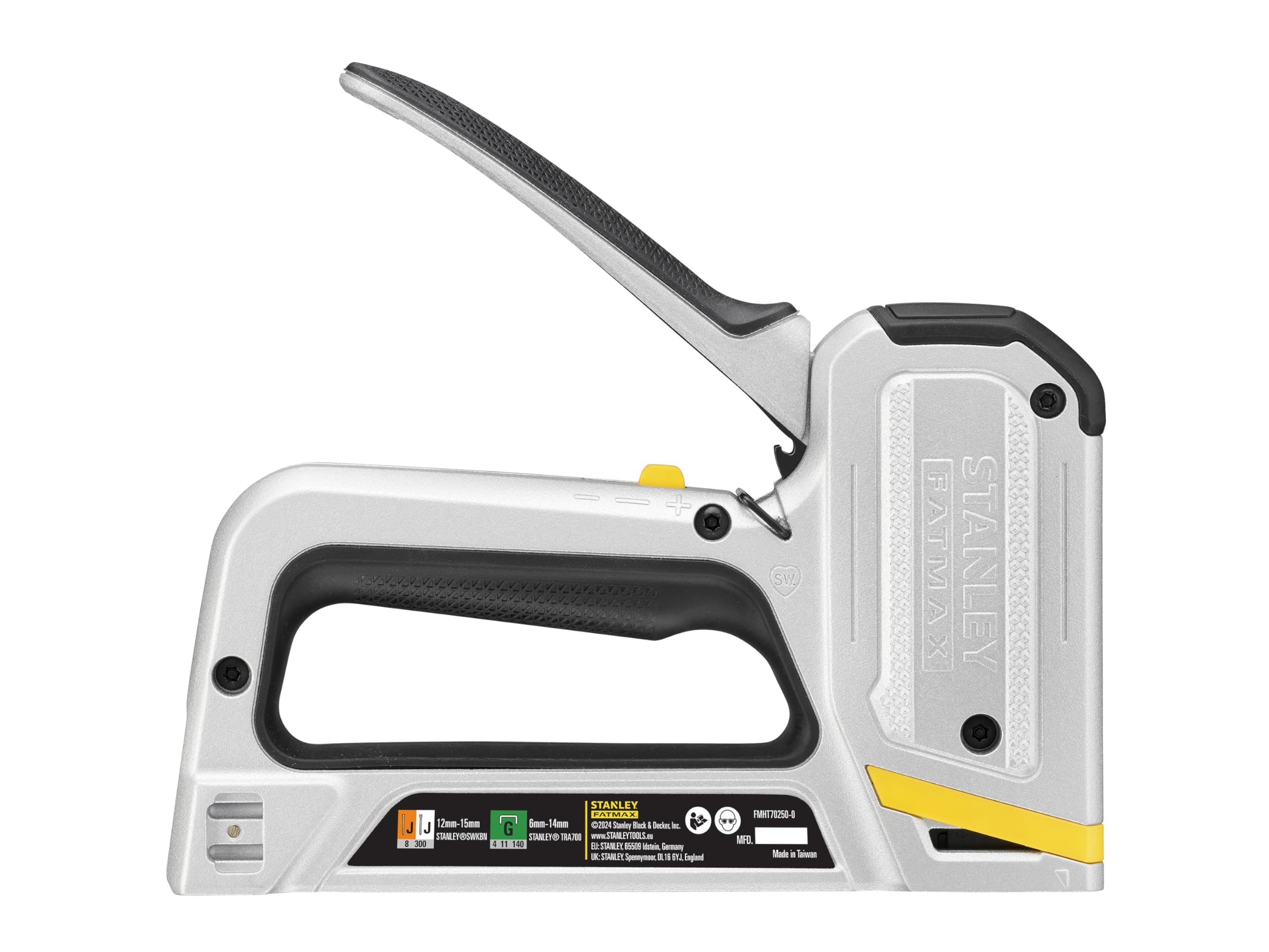 STANLEY FATMAX 2-in-1 Multi Tacker (Aluminium-Gehäuse, mit Anti-Verklemm-Mechanismus, mit Sichtfenster, passend für die STANLEY Klammern Typ G 6mm - 14mm & Typ J 12mm - 15 mm) FMHT70250-0