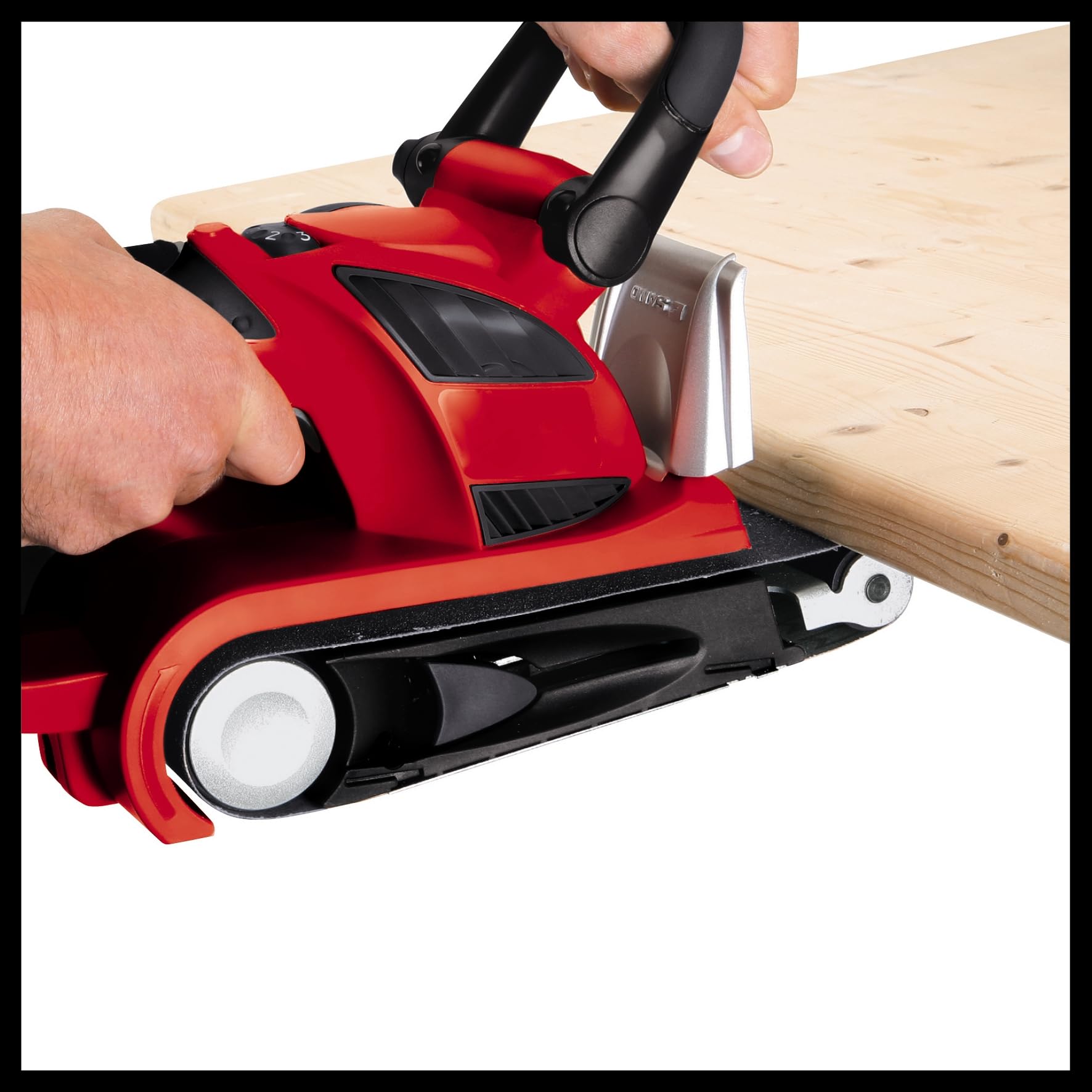 Einhell Bandschleifer TE-BS 8540 E (850 W, Drehzahl-Elektronik, 75x140 mm Schleiffläche, werkzeugloser Schleifbandwechsel, Zusatzhandgriff, Softgrip, inkl. 1x P80 Schleifband)