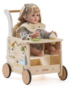 ROBUD Holz lauflernhilfe Baby Walker, 2-In-1 Puppe Lauflernwagen mit Montessori Busy Activity Board für Motorik, Sicherheitsbremse Spielzeug Laufwagen, Geschenk für Kleinekinder ab 10 Monate+