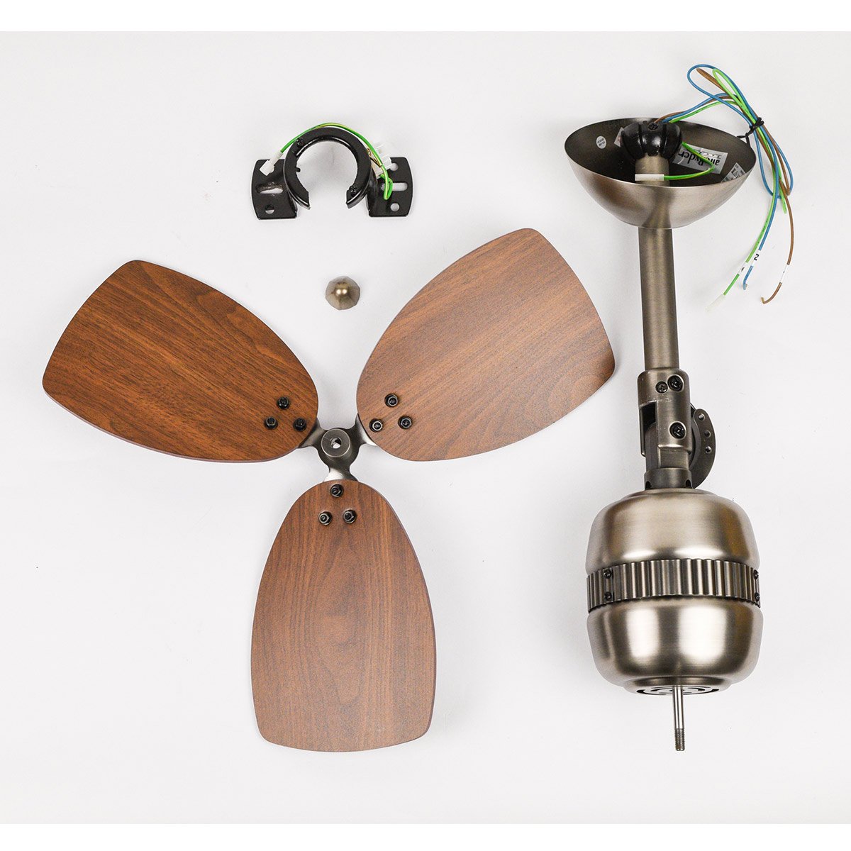 innovativer FN11156 Deckenventilator Toledo, Gehäusefarbe Zinn antik, Flügelfarbe Walnuß