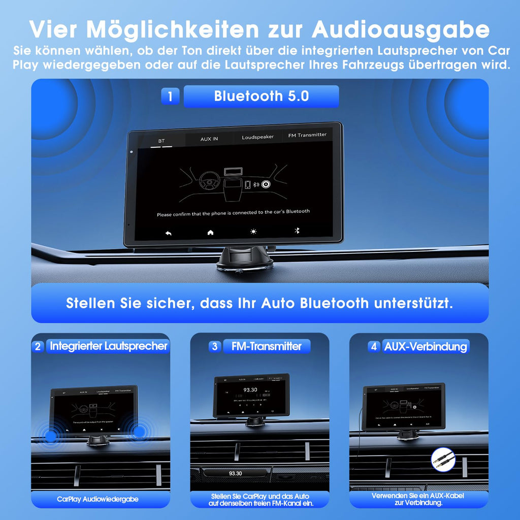 Avylet 8'' Tragbares Carplay Display für Apple CarPlay & Android Auto, Touch Bildschirm, Magnetische Halterung, OTA-Updates, IP67 1080P Rückfahrkamera, Bluetooth, Sprachsteuerung, GPS-Navigation