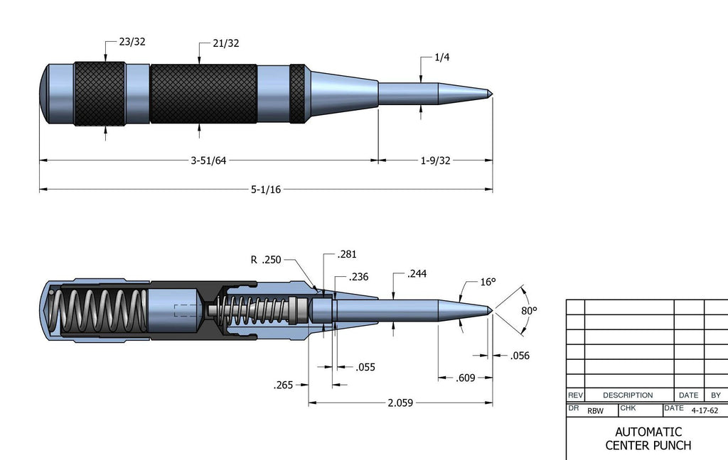 Starrett 18C Automatik-Körner Heavy-Duty mit einstellbarem Hub, 5-1/4" Länge, 11/16" Durchmesser
