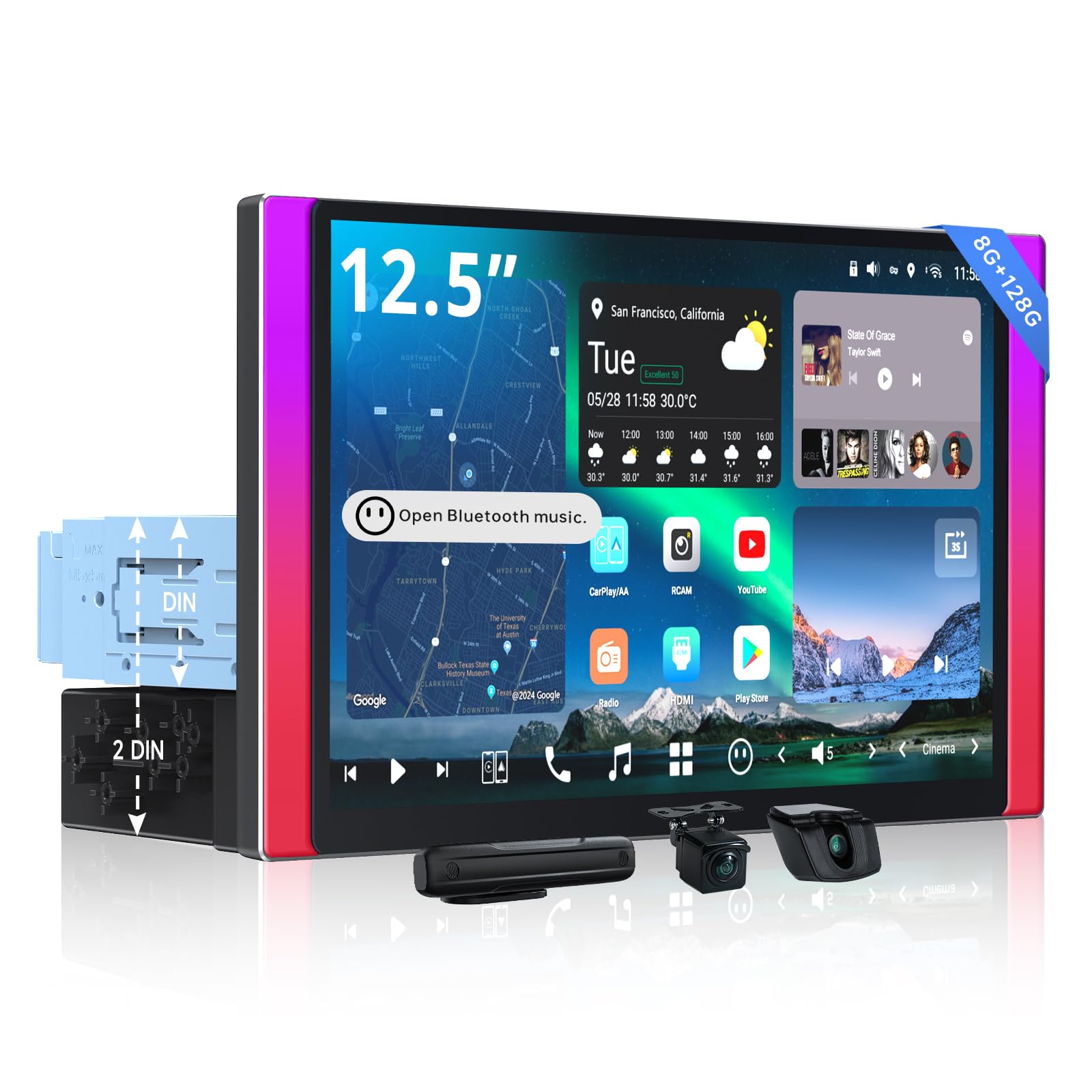 [12,5" QLED] ATOTOZONE AI Android Autoradio mit 1 DIN & Doppel DIN, 8G+128G, Flexview-Display, 7.1.2 CH Audio, 4G LTE,Wireless CarPlay&Android Auto,36B-EQ, Dualband-WLAN, mit 2 Dashcams,X10G125E-R3