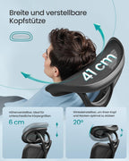 SONGMICS Ergonomischer Bürostuhl, Computerstuhl, Mesh-Stuhl, Lendenkissen und Kopfstütze verstellbar, maximale Belastung: 150 kg, höhenverstellbar, Tintenschwarz, OBN063B01