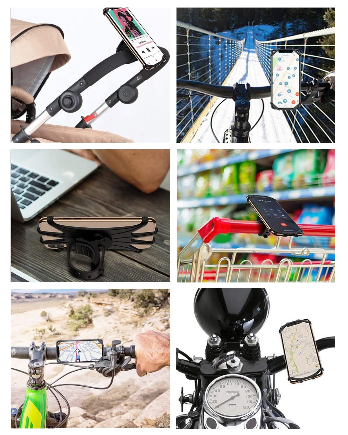 Zoeley Handyhalterung Fahrrad, Universal Handyhalterung Motorrad【1s-Installation】Abnehmbare 360° Drehen【Silikon Anti-Vibration】Fahrradhalterung Lenker Rennrad für alle 4.0-7 Zoll Smartphone (Black)