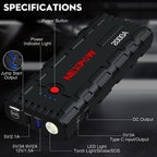NEXPOW Starthilfe Powerbank, 2000A Spitzenstrom Auto Starthilfe, 12V Tragbarer Batterie Booster mit USB-Schnellladung 3.0 (bis zu 7,0L Benzin oder 6,5L Diesel) Safe Batteriestarter LED-Licht (schwarz)