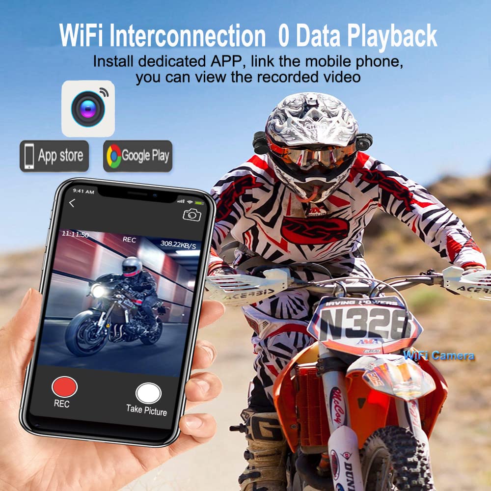 VSYSTO HD 1080P Motorrad Fahrrad Helm Kameras, Outdoor Portable WiFi Front und Rear Kamera Nachtsicht wasserdichte Action Cam DVR, Loop Recording, G-Sensor (Black-D5M)