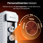 Pro Breeze 2500W Ölradiator mit 11 Heizrippen, Elektrischer Heizkörper, 24h Timer, Ölradiator energiesparend, 3 Heizstufen, Einstellbares Thermostat & Sicherheitsabschaltfunktion - weiß