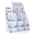 Taymar Prospektständer Tribüne für DIN A4, A5, DIN lang, DL, A6 Flyer, flexibler, transparenter Tischprospektständer als standfester Aufsteller, Flyerständer mit 4 Etagen, optional als Wand-Prospekthalter