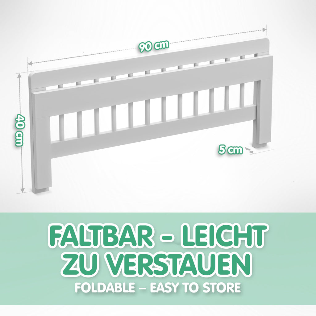 CADANI Kinder Bettgitter 90x40 cm - Baby Bettschutzgitter klappbarer Rausfallschutz aus Massivholz für Elternbett und Kinderbett - weiß