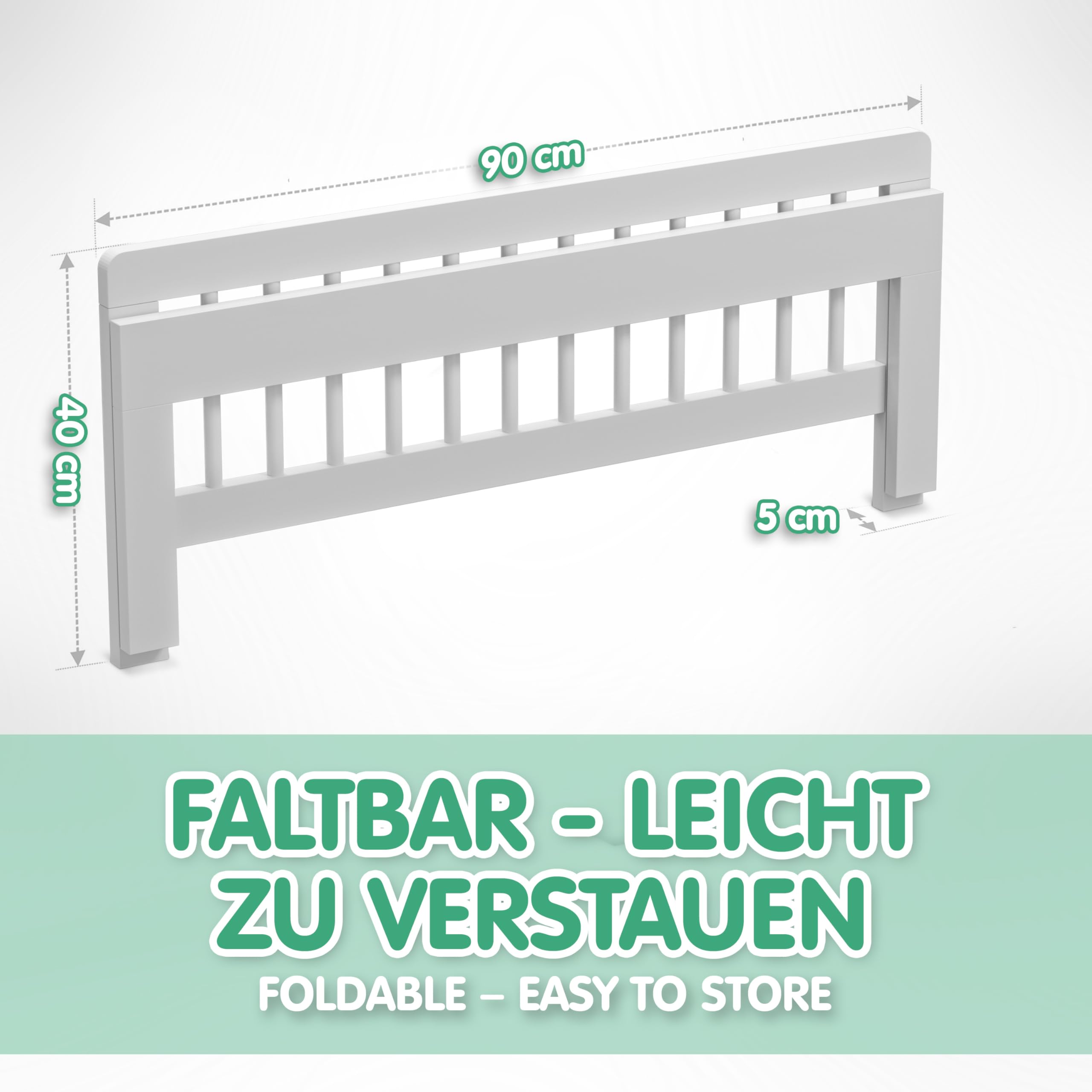 CADANI Kinder Bettgitter 90x40 cm - Baby Bettschutzgitter klappbarer Rausfallschutz aus Massivholz für Elternbett und Kinderbett - weiß