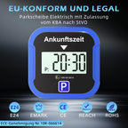 Warmfay® Elektronische Parkscheibe mit Zulassung vom KBA, Automatische Digitale Parkscheibe Elektrisch mit Batterie, Elektrische Parkuhr Auto mit 2 Displays & Nachtmodus & 3 Zeitmodi(1, Blau)