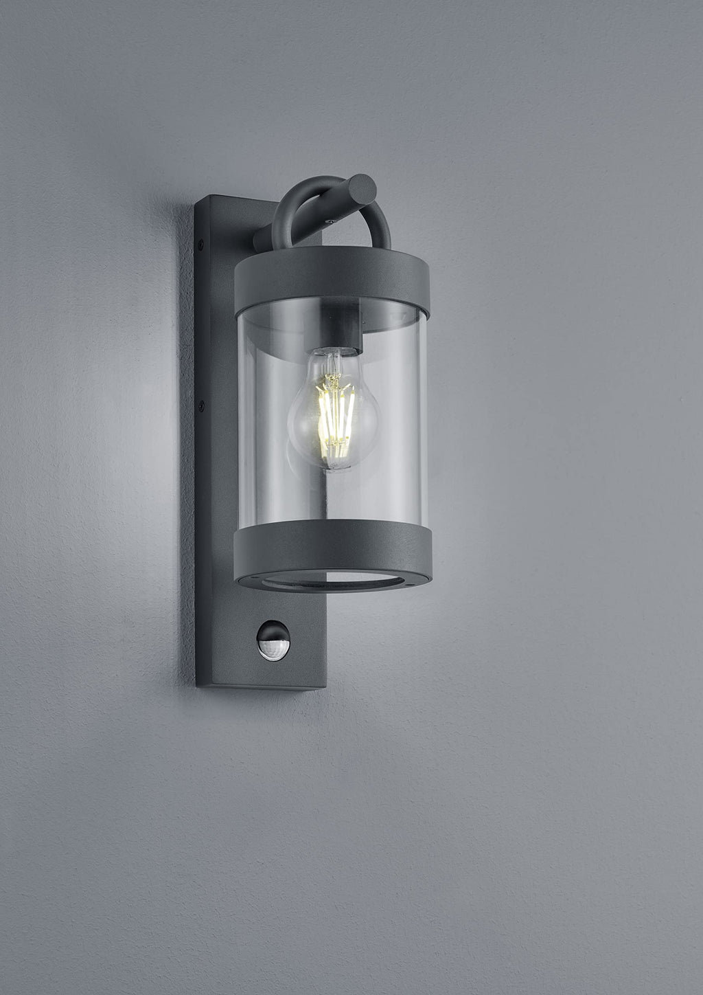 Trio Leuchten Außen Wandleuchte Sambesi 204169142, Aluminium Druckguss Anthrazit, Acryl klar, exklusiv 1x E27, Bewegungssensor
