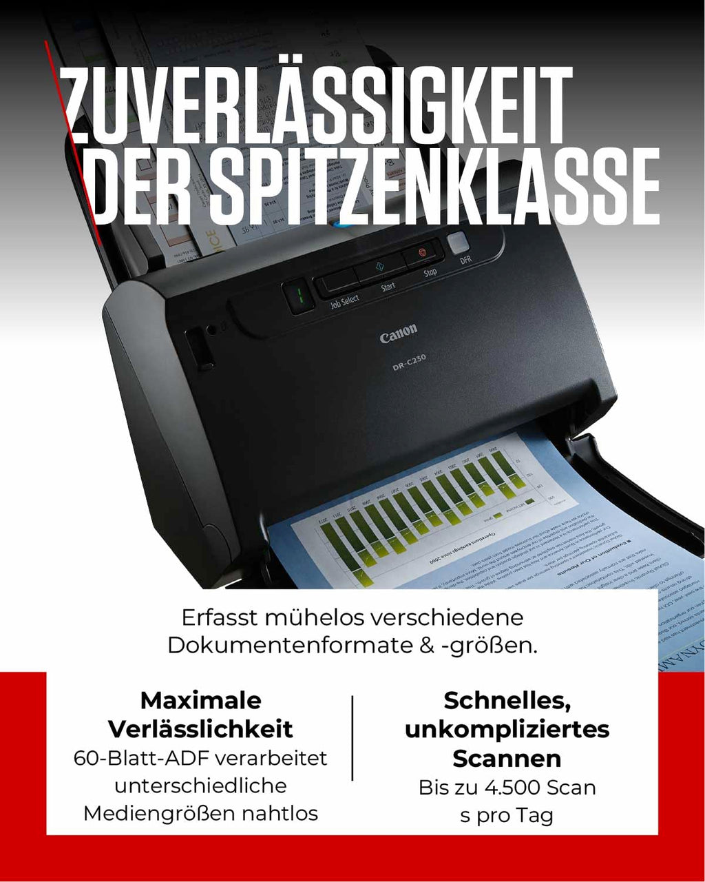 Canon imageFORMULA DR-C230 Scanner | Dokumentenscanner | Duplex Scanner mit Einzug für Homeoffice & Büro mit USB | 60 Blatt Einzug | Bis zu 30 Seiten pro Min | Canon CaptureOnTouch Software