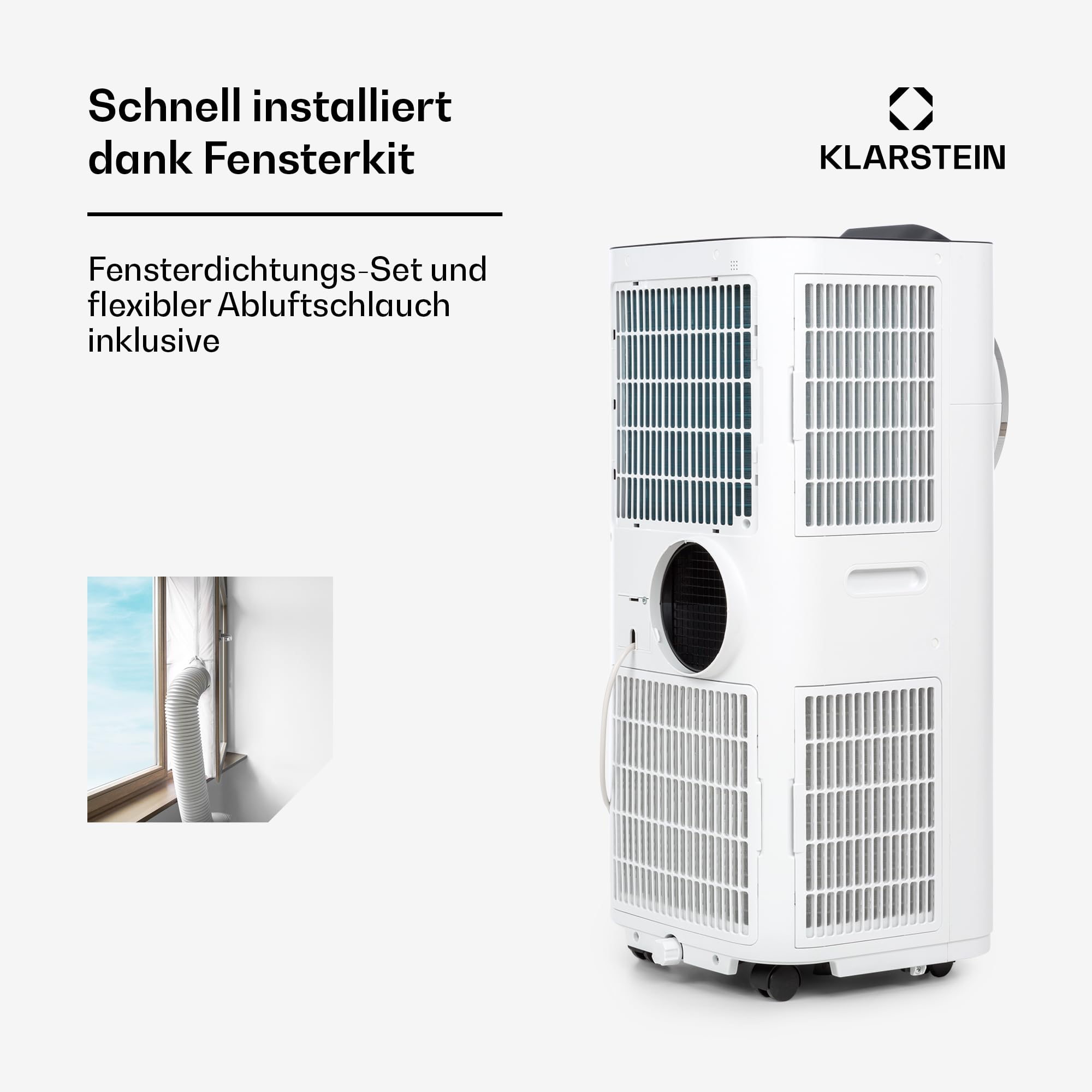 Klarstein Kraftwerk Smart 12K Mobiles Klimagerät – 12000 BTU, 35-59 m², App & Alexa Steuerung, 3-in-1 Kühlung, Entfeuchter & Ventilator, Leise, Timer, Ablaufschlauch Inkl., Weiß