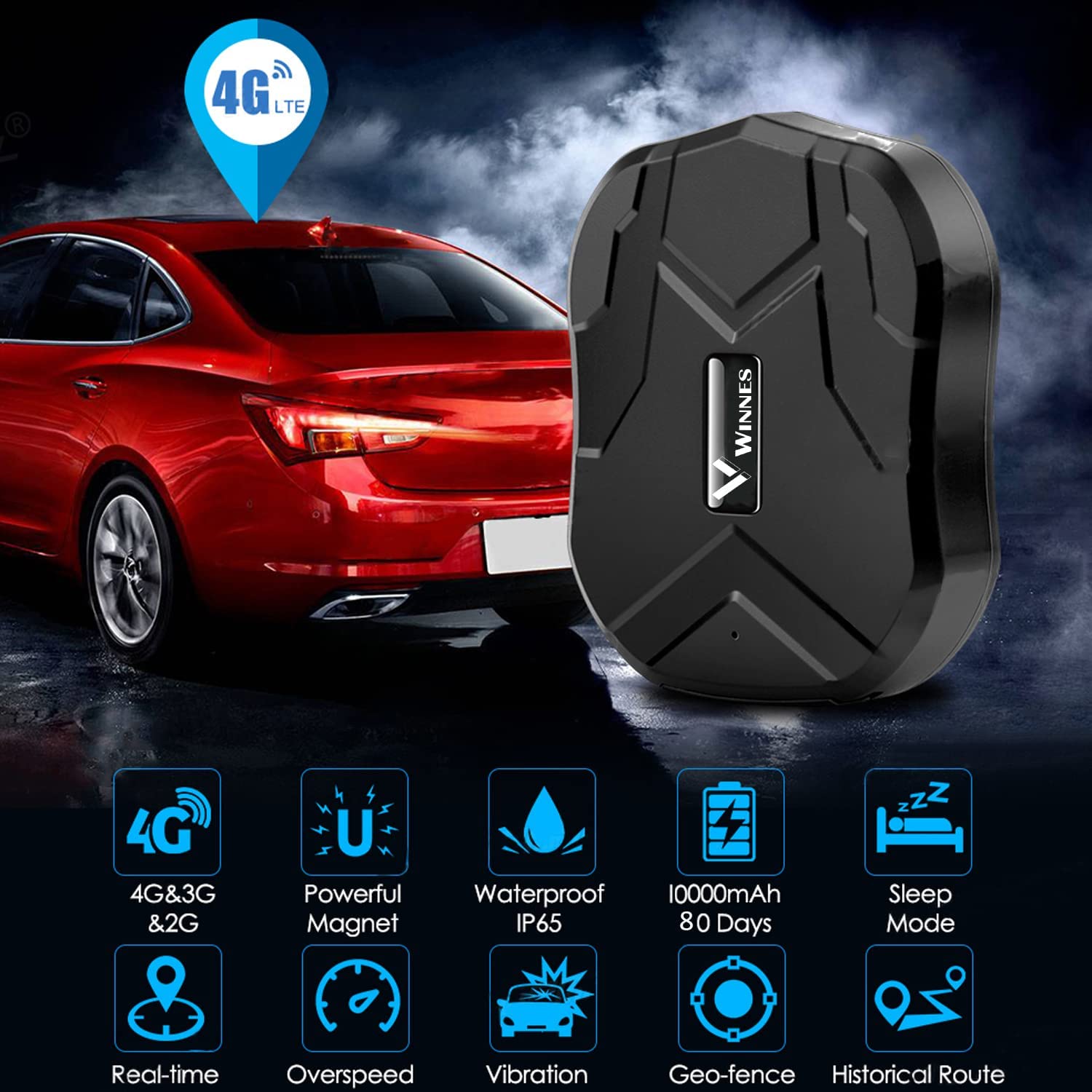 4G GPS Tracker Ohne ABO 10000mAh GPS Tracker Auto 120 Tage Standby Zeit, Echtzeit Zum Aktualisieren Der Position, Stark Magnetisch und Wasserdicht mit Kostenloser App
